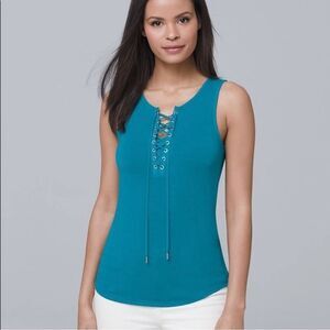 White House Black Market Teal Lace Up Tank - Size Medium